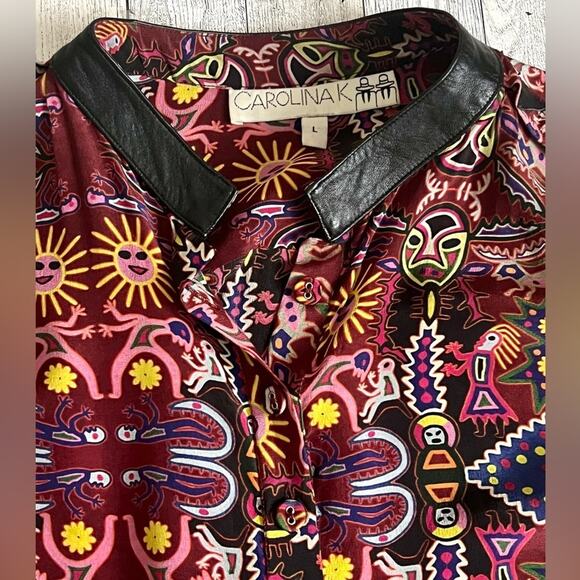 Anthropologie Carolina K Womens Silk Crepe Leather Tribal Averil Mini Dress Sz L - Picture 14 of 14